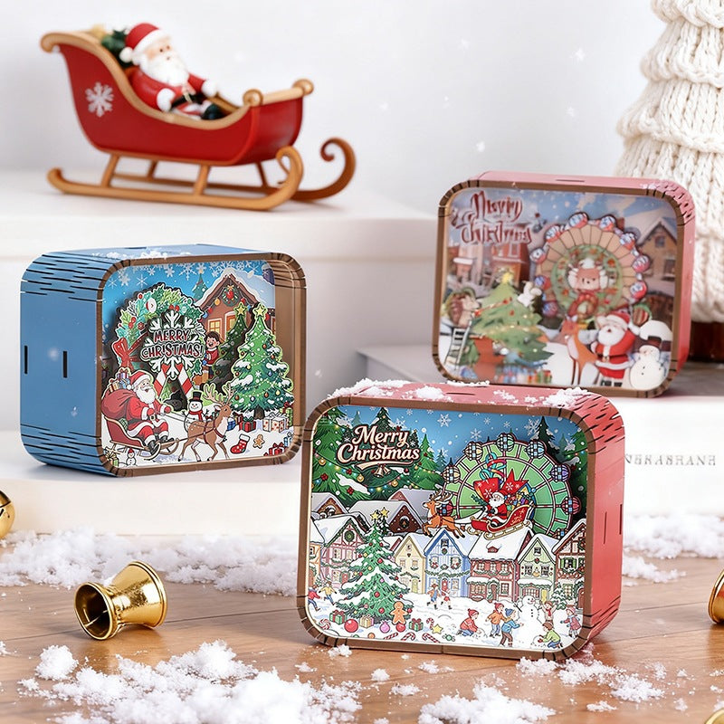 Decorative wooden music box with Christmas motif