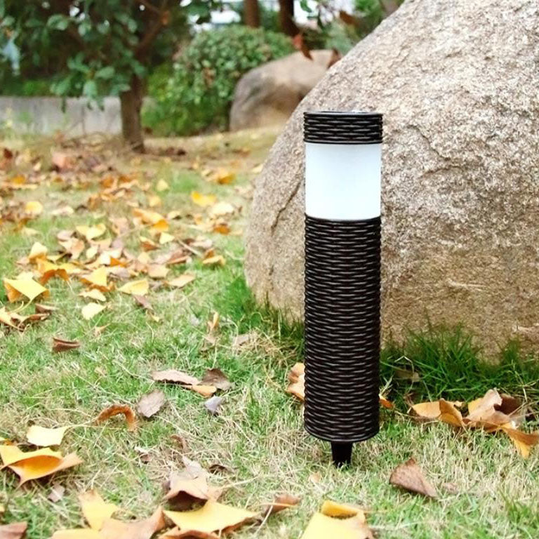 Zevolim| Outdoor Solar Rattan Cylindrical LED Garden Lawn In-ground Landscape Light