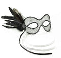 Black and Silver Lace Feather Venetian Eye Mask