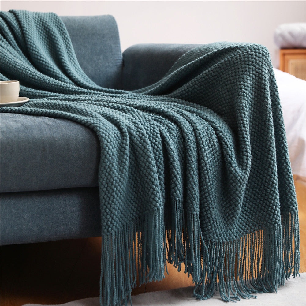 Decorative Fringe Knit Throw Blanket