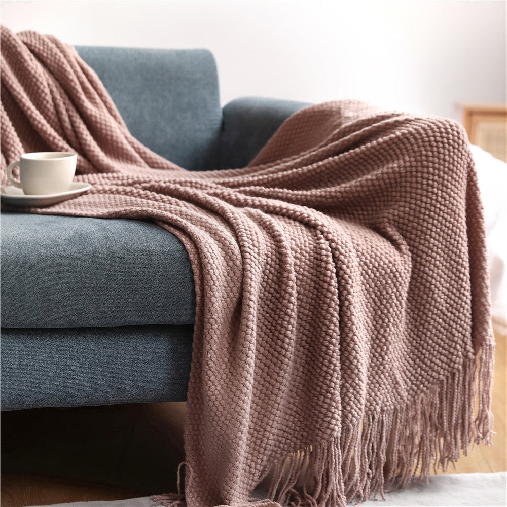 Decorative Fringe Knit Throw Blanket