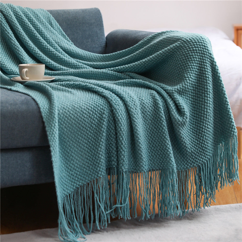 Decorative Fringe Knit Throw Blanket