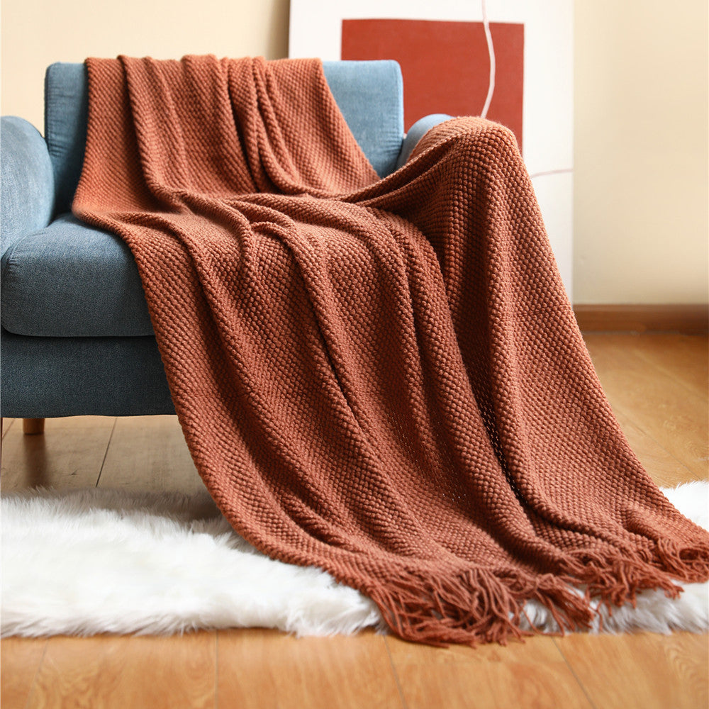 Decorative Fringe Knit Throw Blanket
