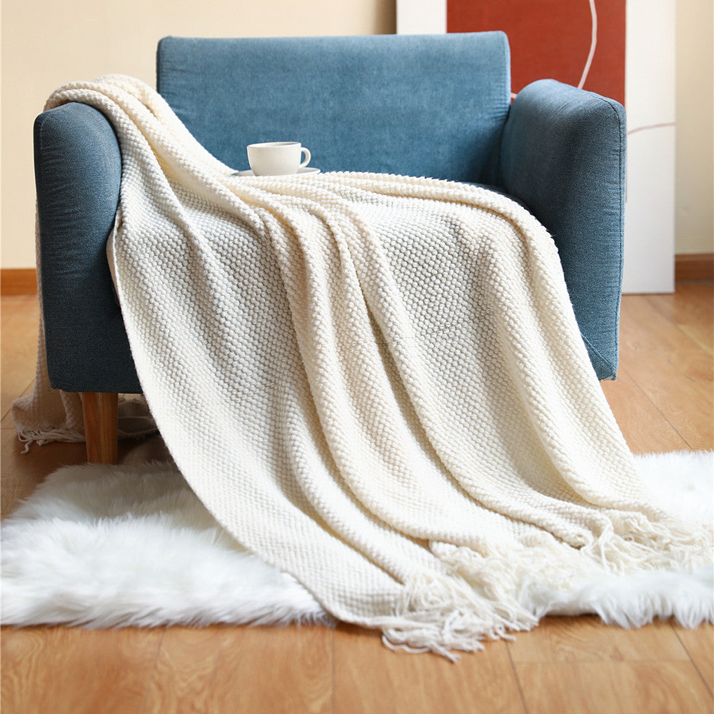 Decorative Fringe Knit Throw Blanket