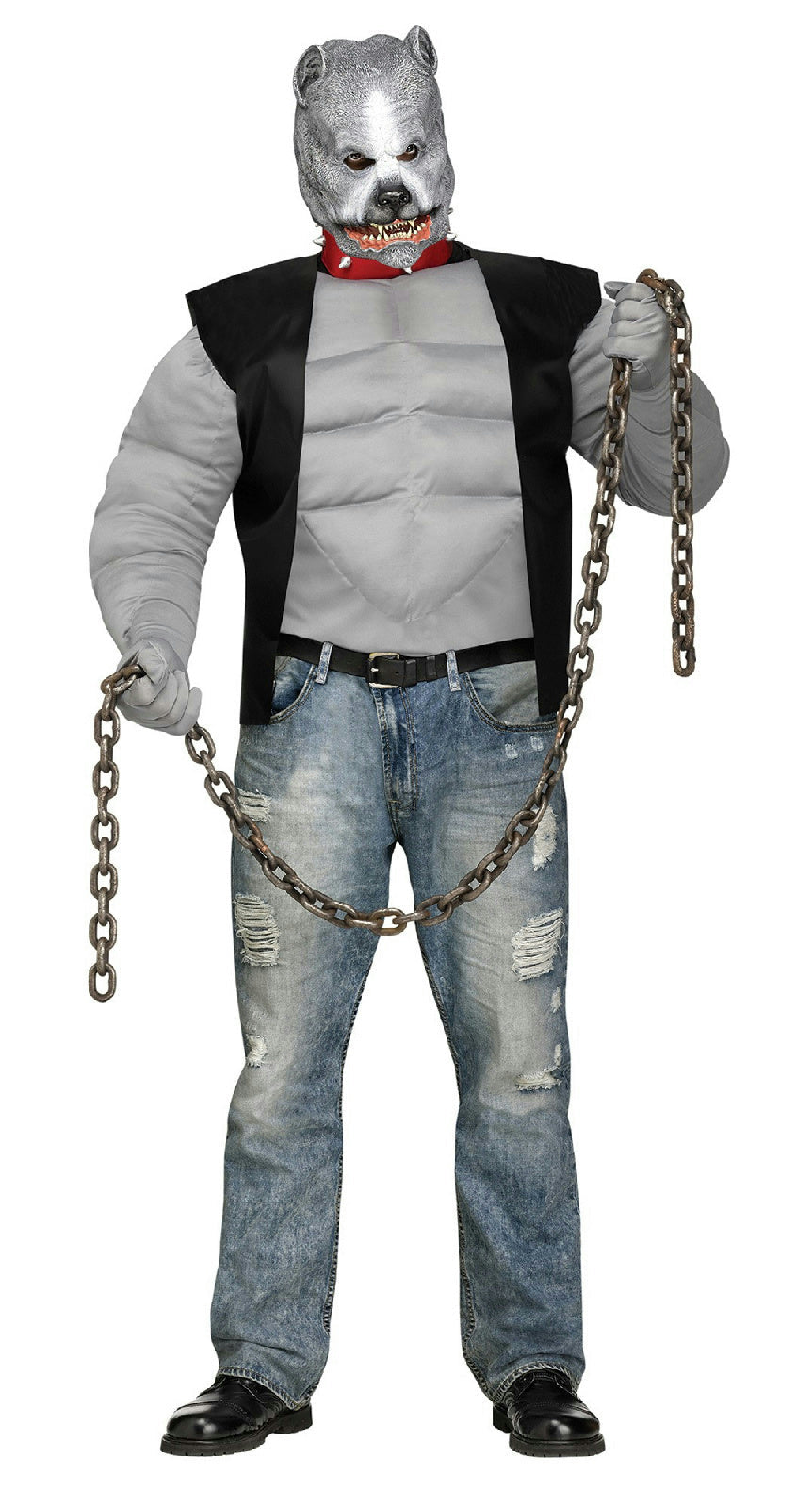 Fun World Men's Pit Bull Biker Dog Plus Size Costume & Mask up to 300 lbs