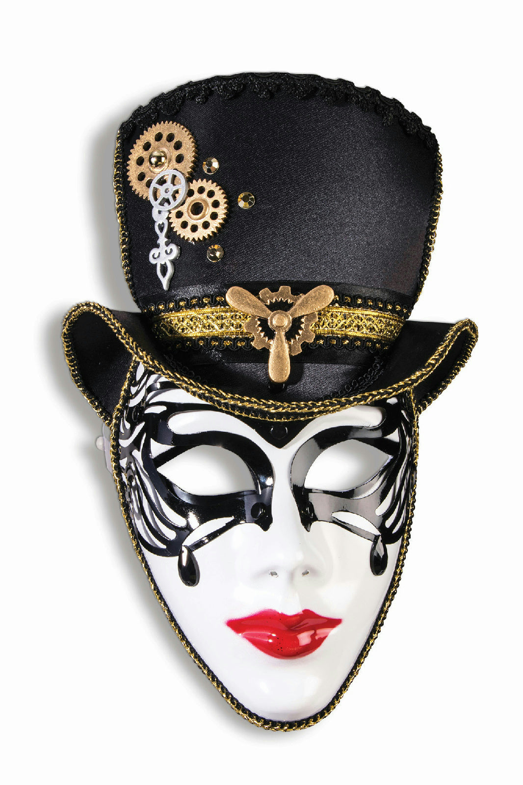 Madame Steampunk Plastic Face Mask with Attached Hat Headband Costume Accessory