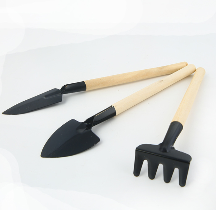 Zevolim| 3-piece garden tool set with wooden handles – Handy shovel, rake, and hoe for garden maintenance