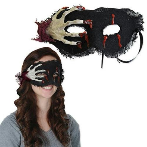 Creepy Skeleton Hand Dripping Blood Burlap Eye Mask Costume Accessory