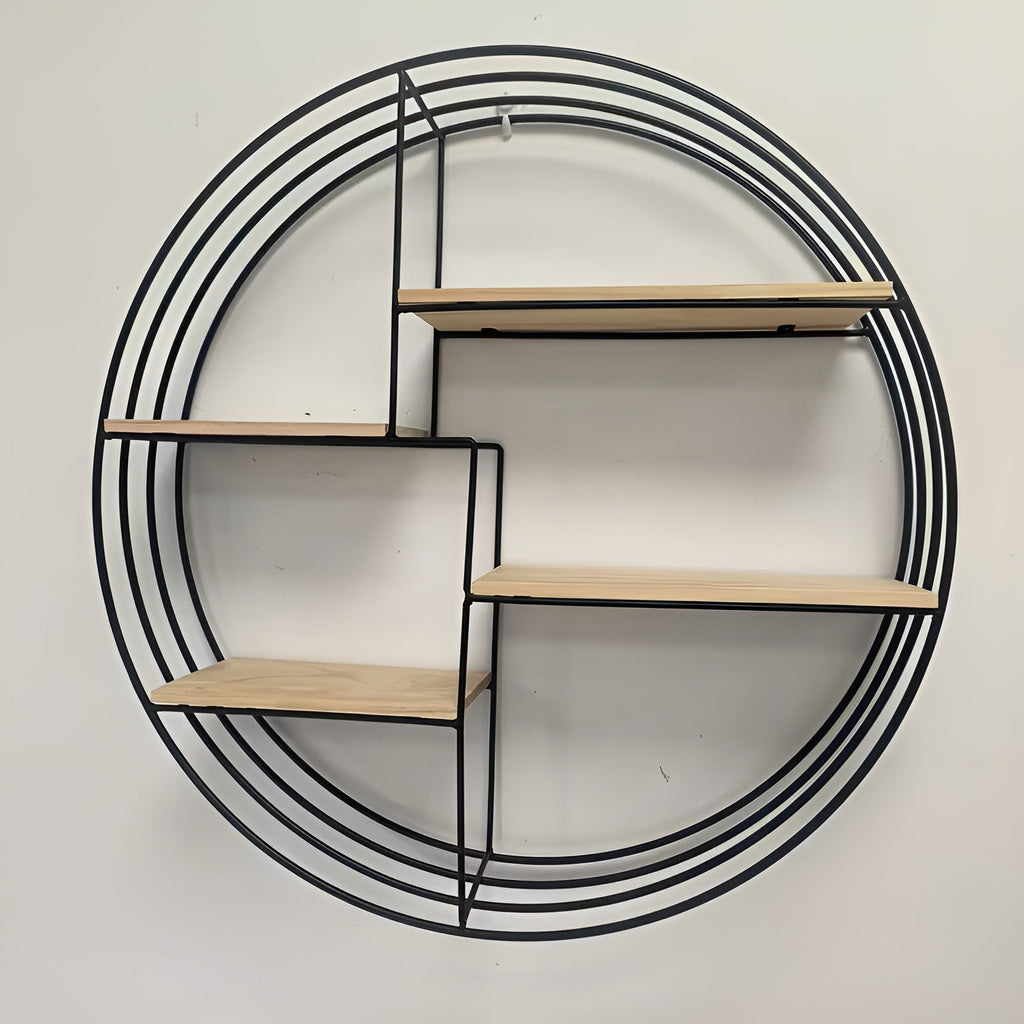 Round Wall Shelf with 4 Levels – Retro Design made of Wood & Metal | Decorative Hanging Shelf for Living Room, Bathroom & Bedroom | Bowlift