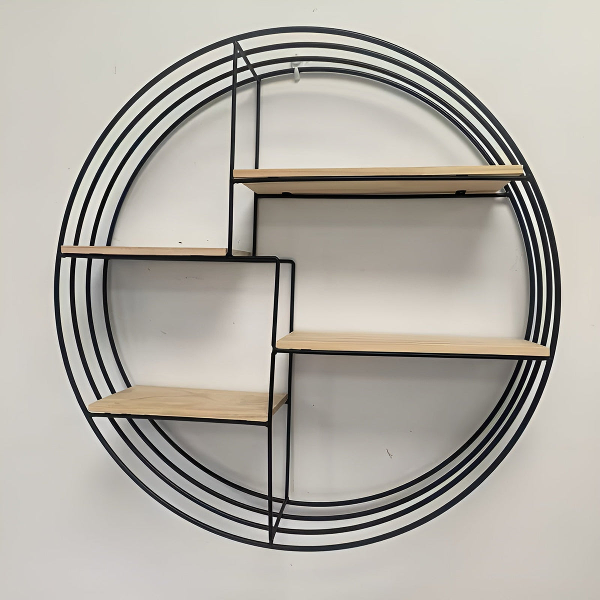 Round Wall Shelf with 4 Levels – Retro Design made of Wood & Metal | Decorative Hanging Shelf for Living Room, Bathroom & Bedroom | Bowlift