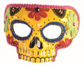 Day Of The Dead Yellow Half Skull with Flowers Adult Venetian Mask