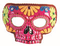 Day Of The Dead Pink Half Skull with Flowers Adult Venetian Mask