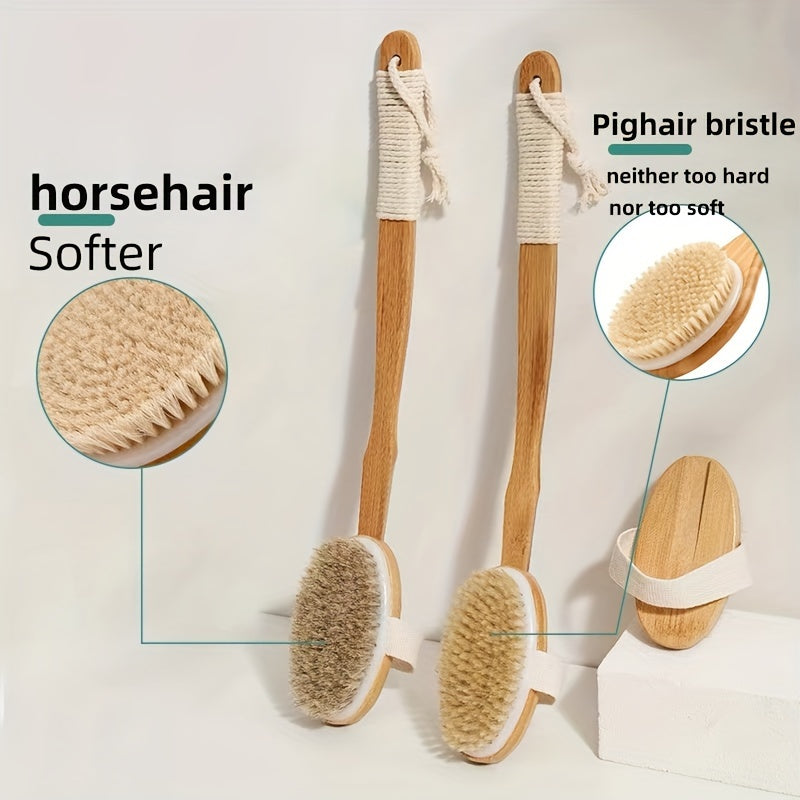 Back Wild Boar Bristle Cleaning Sponge for the Shower - Long Wooden Handle Bath Sponge Brush, soft natural bristles for back cleaning Zevolim