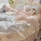Zevolim| Gingham Check Ruffled Edges Bedding Set