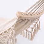 Zevolim | 200x150cm Double Outdoor Camping Fringe Canvas Hammock with Pole (White)