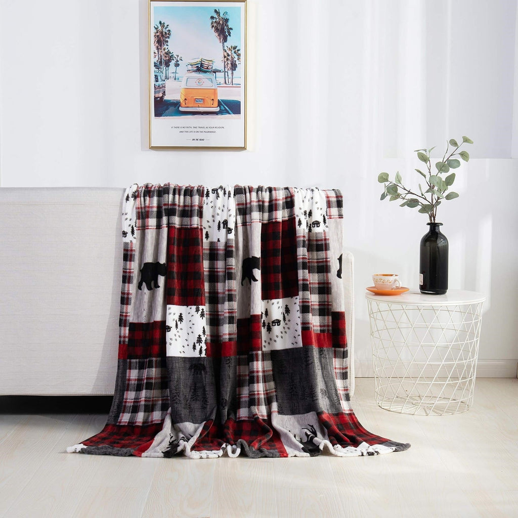 Siopsrl| Christmas Elk Snowman Santa Claus Print Blanket Winter Double-sided Flannel Blanket
