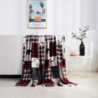 Siopsrl| Christmas Elk Snowman Santa Claus Print Blanket Winter Double-sided Flannel Blanket