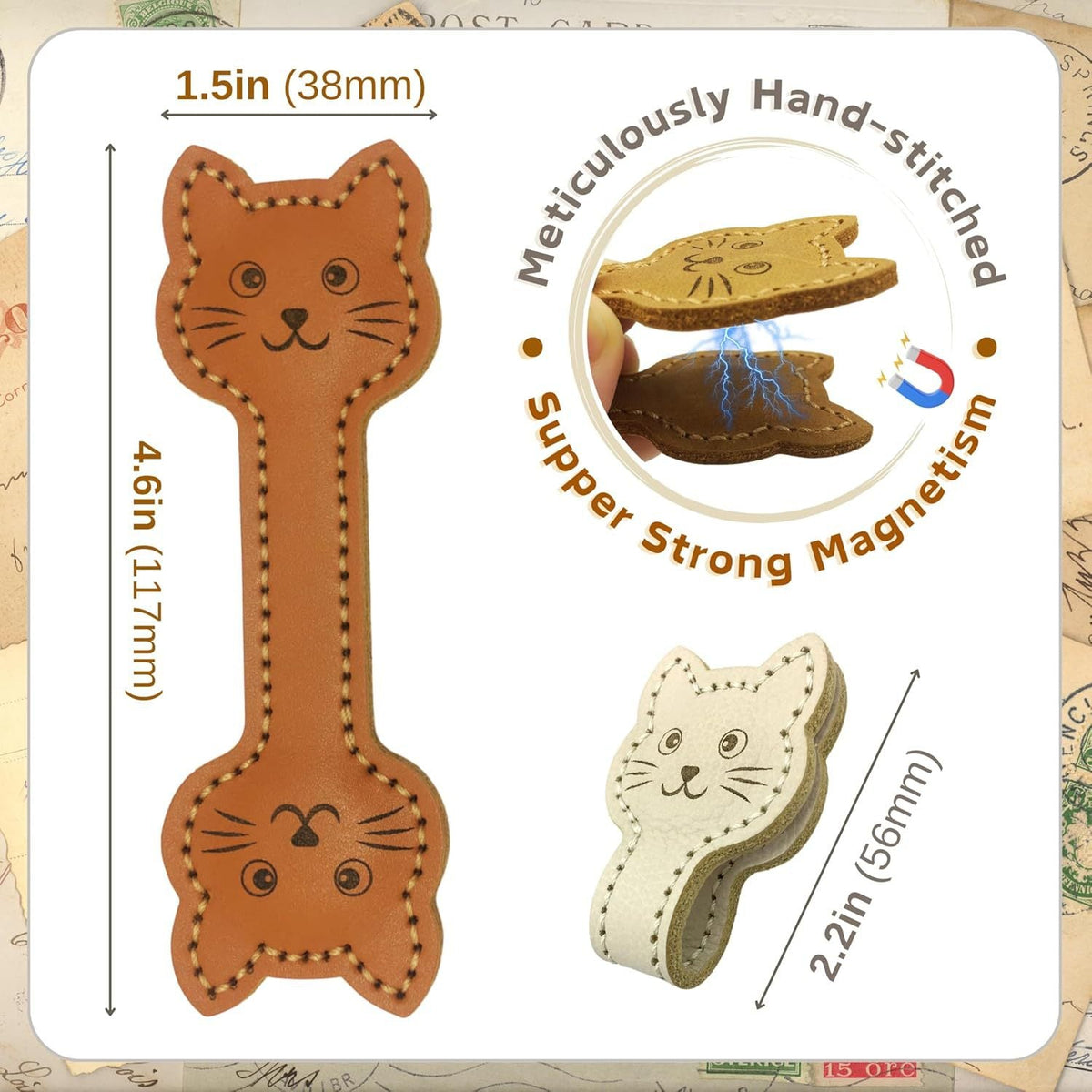 3 Pack Leather Magnetic Bookmark Clips Cat and Dog Paw Design