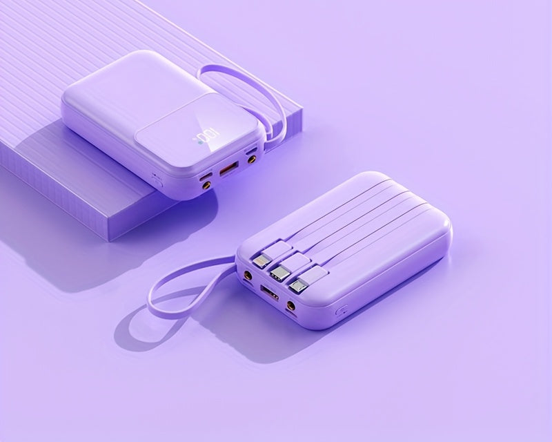 10000mAh Portable Power Bank with Fast Charging and Built-in Cables – Compact Phone Charger with LED display