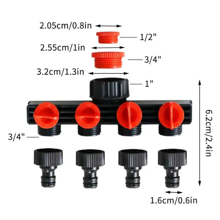 Zevolim| 4-Way Garden Hose Connector – Efficient Watering for Your Garden