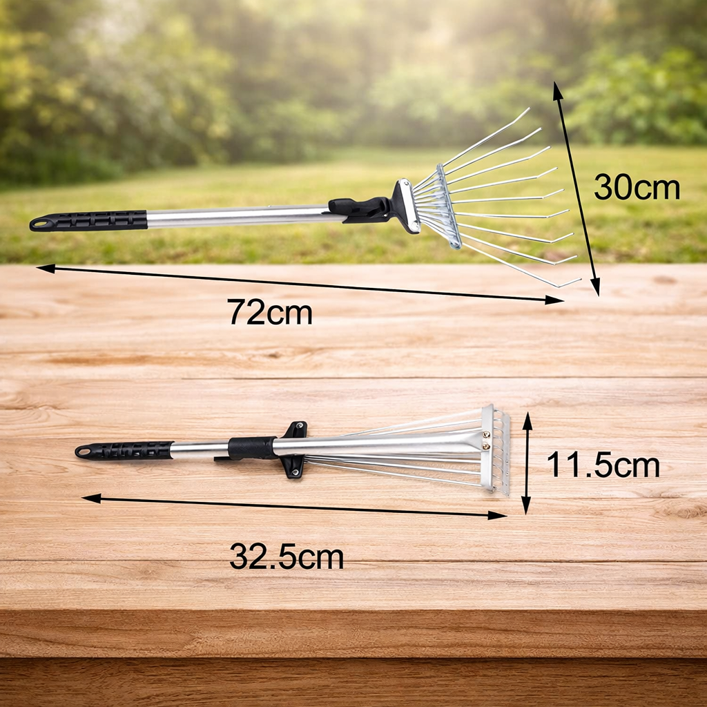 Adjustable Garden Rake with 9 Teeth for Lawn and Garden Cleaning