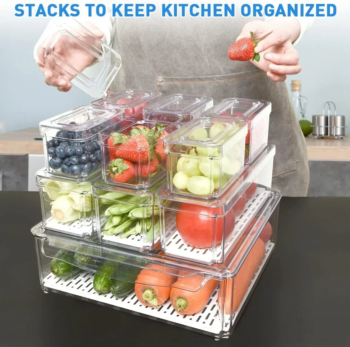 Stackable Fridge Organiser Set – 10 Clear Storage Boxes for Freshness & Kitchen Order