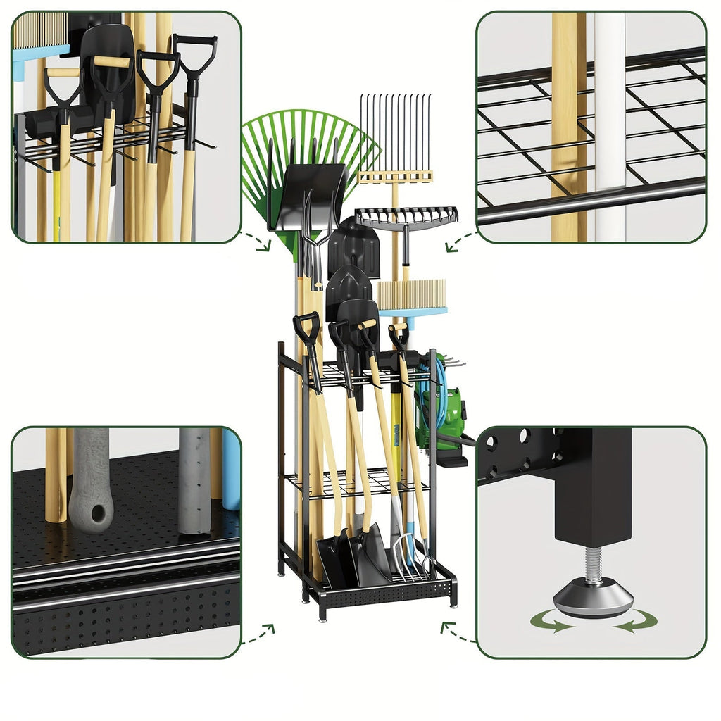 Zevolim| Heavy-Duty Black Metal Garden Rack – Durable Outdoor Tool & Hose Storage Organiser