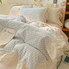Zevolim| Gingham Check Ruffled Edges Bedding Set