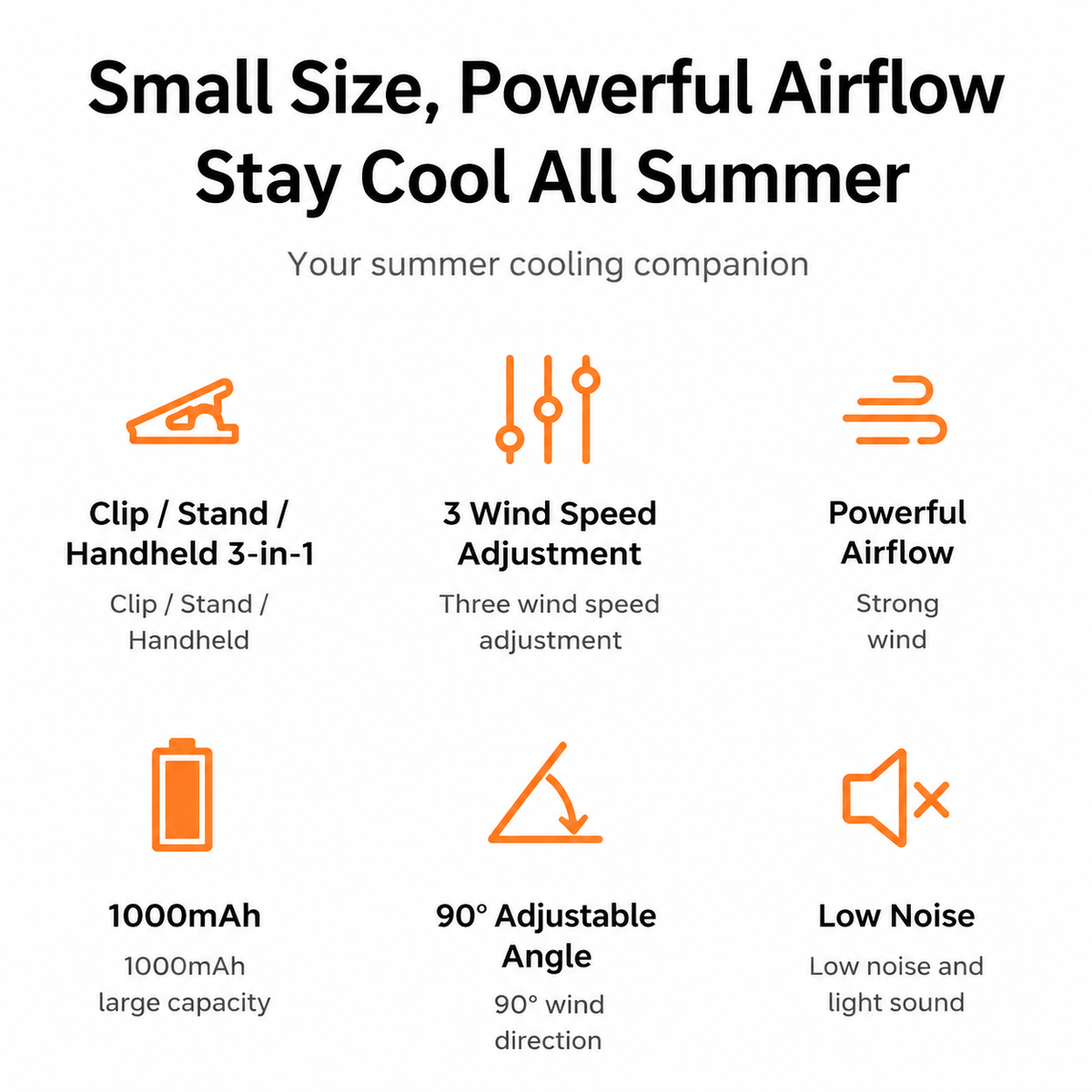 USB Rechargeable Portable Clip-On Cooling Fan with 3 Speed Settings