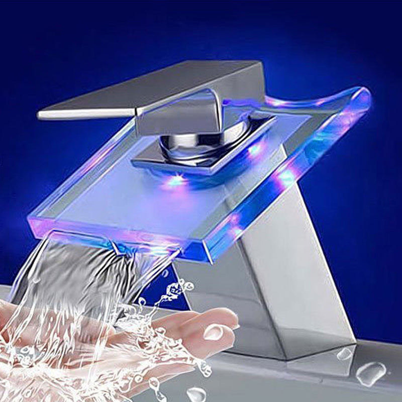 1-Lever Vanity Faucet 1-Hole Copper Sink Faucet with LED Lighting