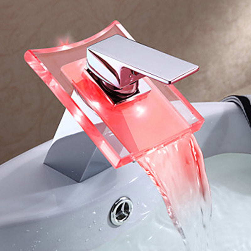 1-Lever Vanity Faucet 1-Hole Copper Sink Faucet with LED Lighting
