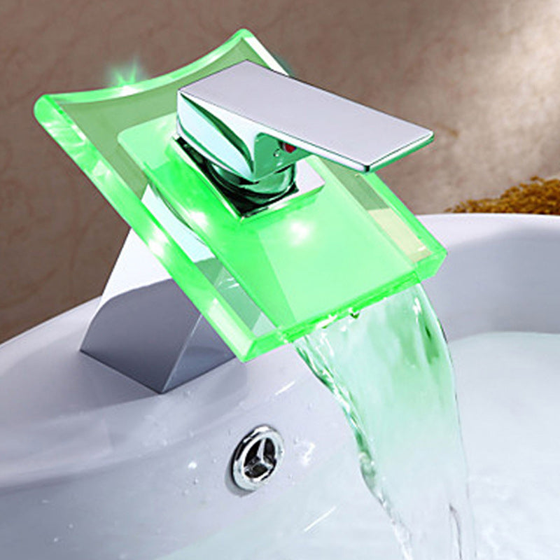 1-Lever Vanity Faucet 1-Hole Copper Sink Faucet with LED Lighting