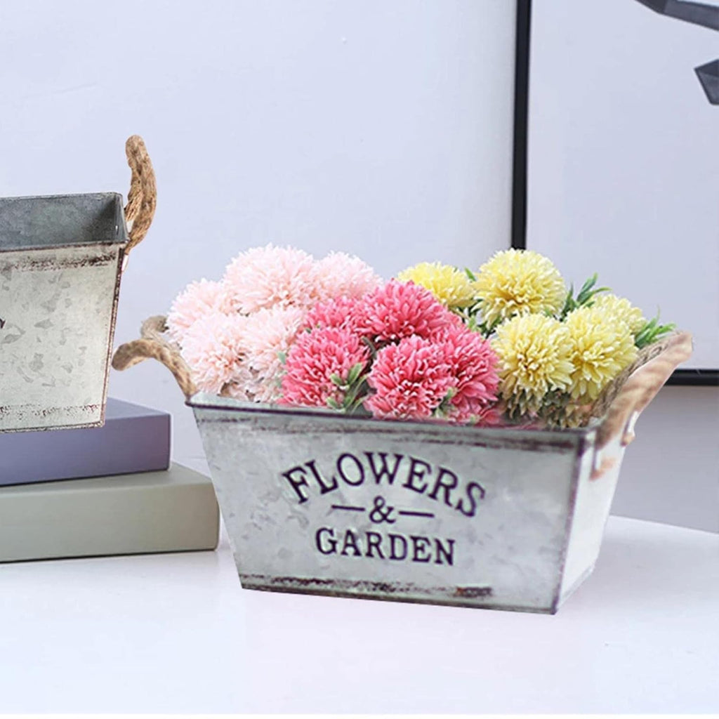 Zevolim| Decorative flower and garden container made of metal with hemp rope handles