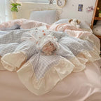 Zevolim| Gingham Check Ruffled Edges Bedding Set