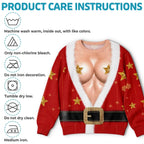 Hilarious Couple Santa Suit Optical Illusion Christmas Ugly Sweater To Steal The Spotlight At Holiday Parties.