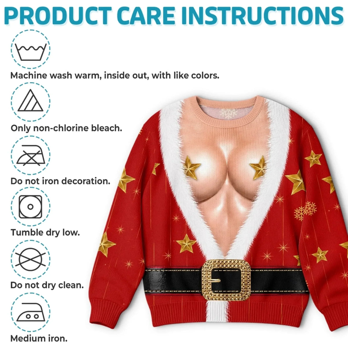 Hilarious Couple Santa Suit Optical Illusion Christmas Ugly Sweater To Steal The Spotlight At Holiday Parties.