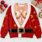 Hilarious Couple Santa Suit Optical Illusion Christmas Ugly Sweater To Steal The Spotlight At Holiday Parties.