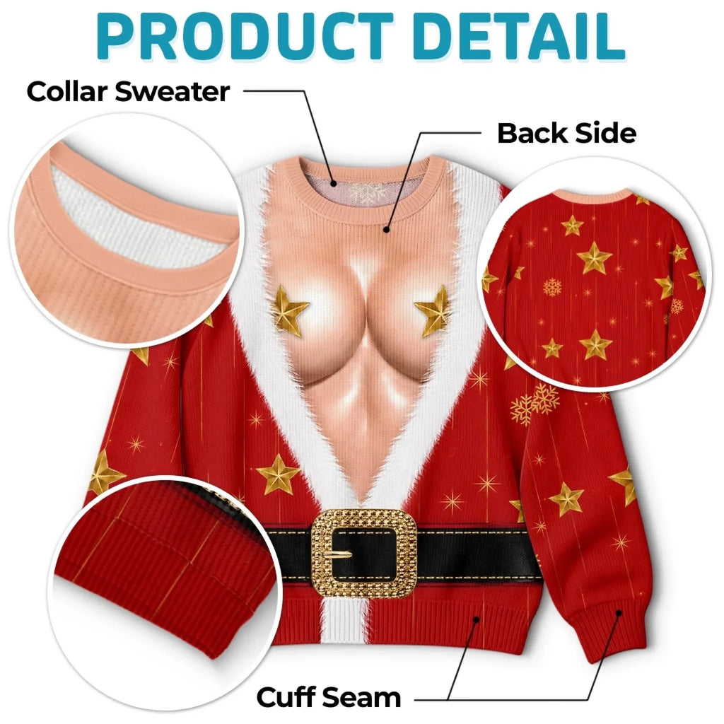 Hilarious Couple Santa Suit Optical Illusion Christmas Ugly Sweater To Steal The Spotlight At Holiday Parties.