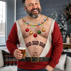 Hilarious Couple Hairy Body Santa Optical Illusion Ugly Christmas Sweater, Matching His & Hers Novelty Sweatshirt For Holiday Party & Couple Gift