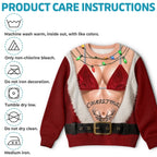 Hilarious Couple Hairy Body Santa Optical Illusion Ugly Christmas Sweater, Matching His & Hers Novelty Sweatshirt For Holiday Party & Couple Gift