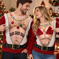 Hilarious Couple Hairy Body Santa Optical Illusion Ugly Christmas Sweater, Matching His & Hers Novelty Sweatshirt For Holiday Party & Couple Gift