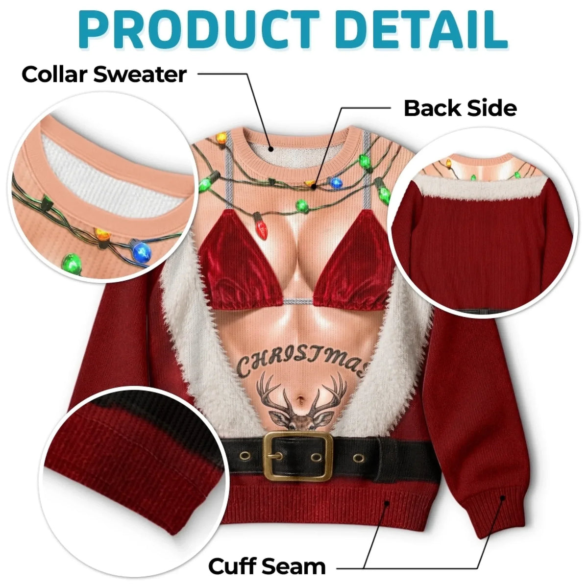 Hilarious Couple Hairy Body Santa Optical Illusion Ugly Christmas Sweater, Matching His & Hers Novelty Sweatshirt For Holiday Party & Couple Gift
