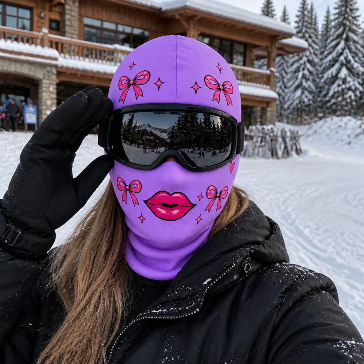 Custom Novelty Pink Bow Ski Mask, Funny Cute Ski Gift for Women Girls & Ski Lovers