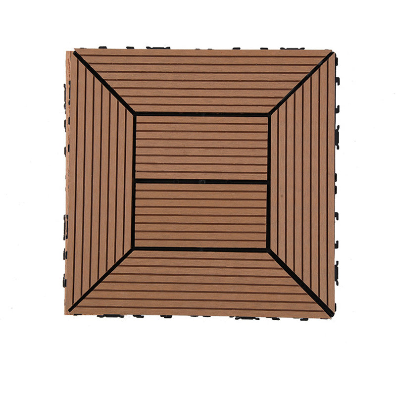 12" X 12" PVC 6-Slat Square Patio Tiles Snap Fit Installation Outdoor Floor Tiles
