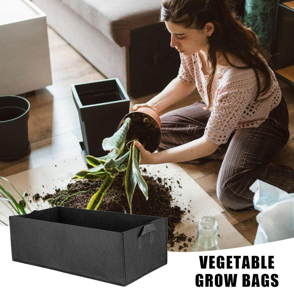 Zevolim| Foldable storage box made of felt for plants with handles