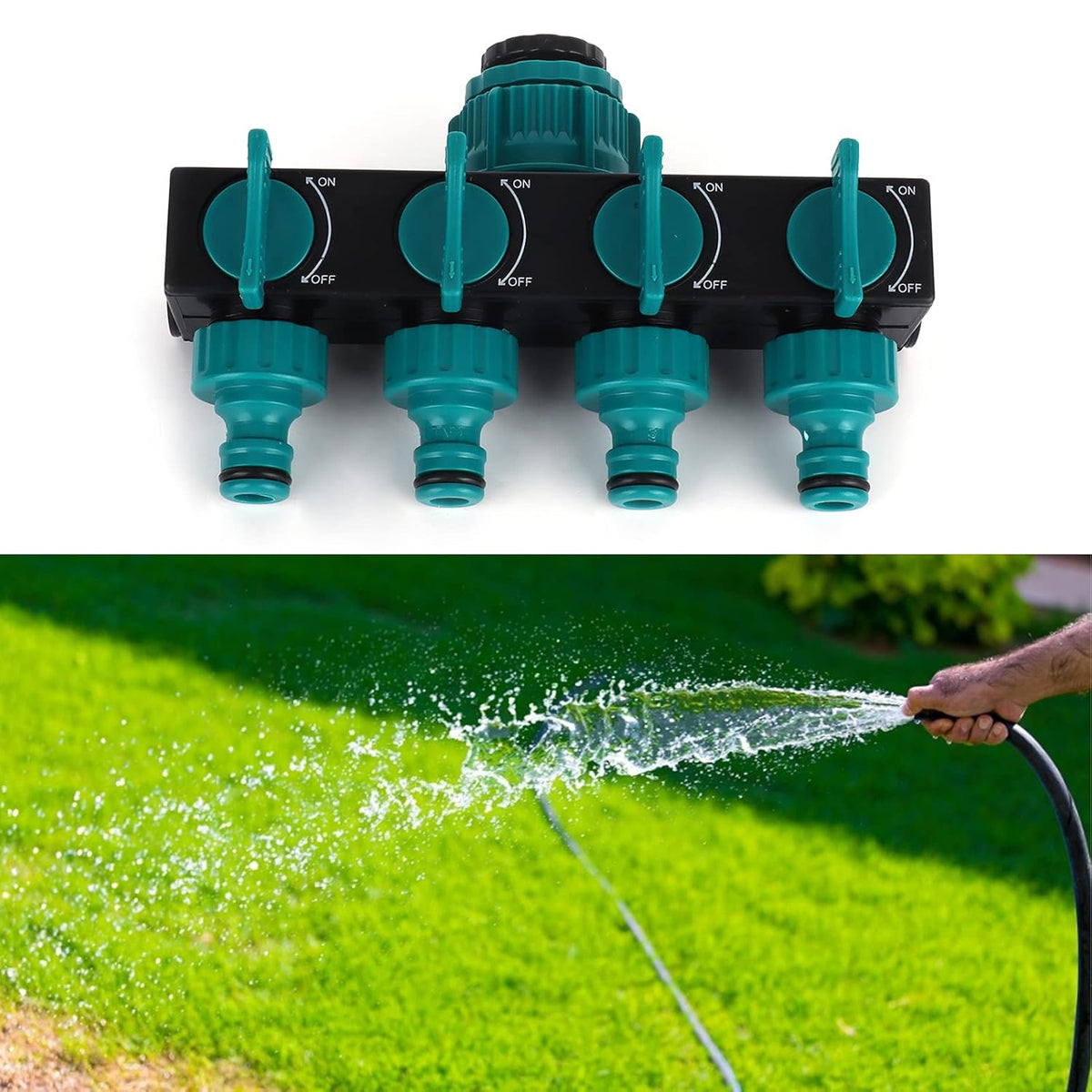 Zevolim| Universal 4-way garden hose splitter – Adjustable faucet splitter