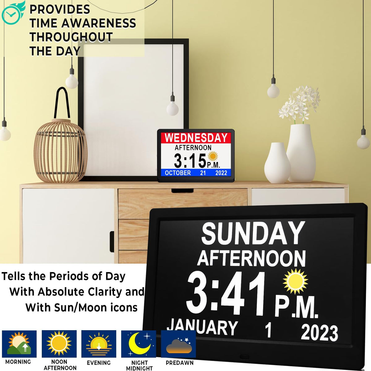 11.5-Inch Digital Calendar Day Clock with 19 Reminders – Claryon