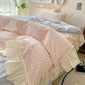 Zevolim| Gingham Check Ruffled Edges Bedding Set