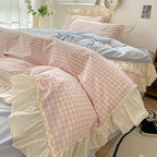 Zevolim| Gingham Check Ruffled Edges Bedding Set