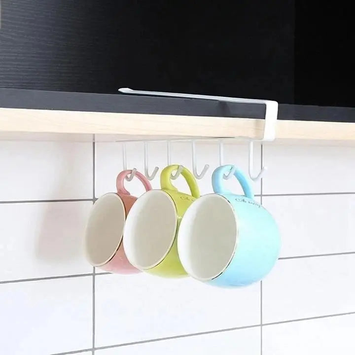 Under-cabinet hook strip – space-saving kitchen storage with 6 hooks